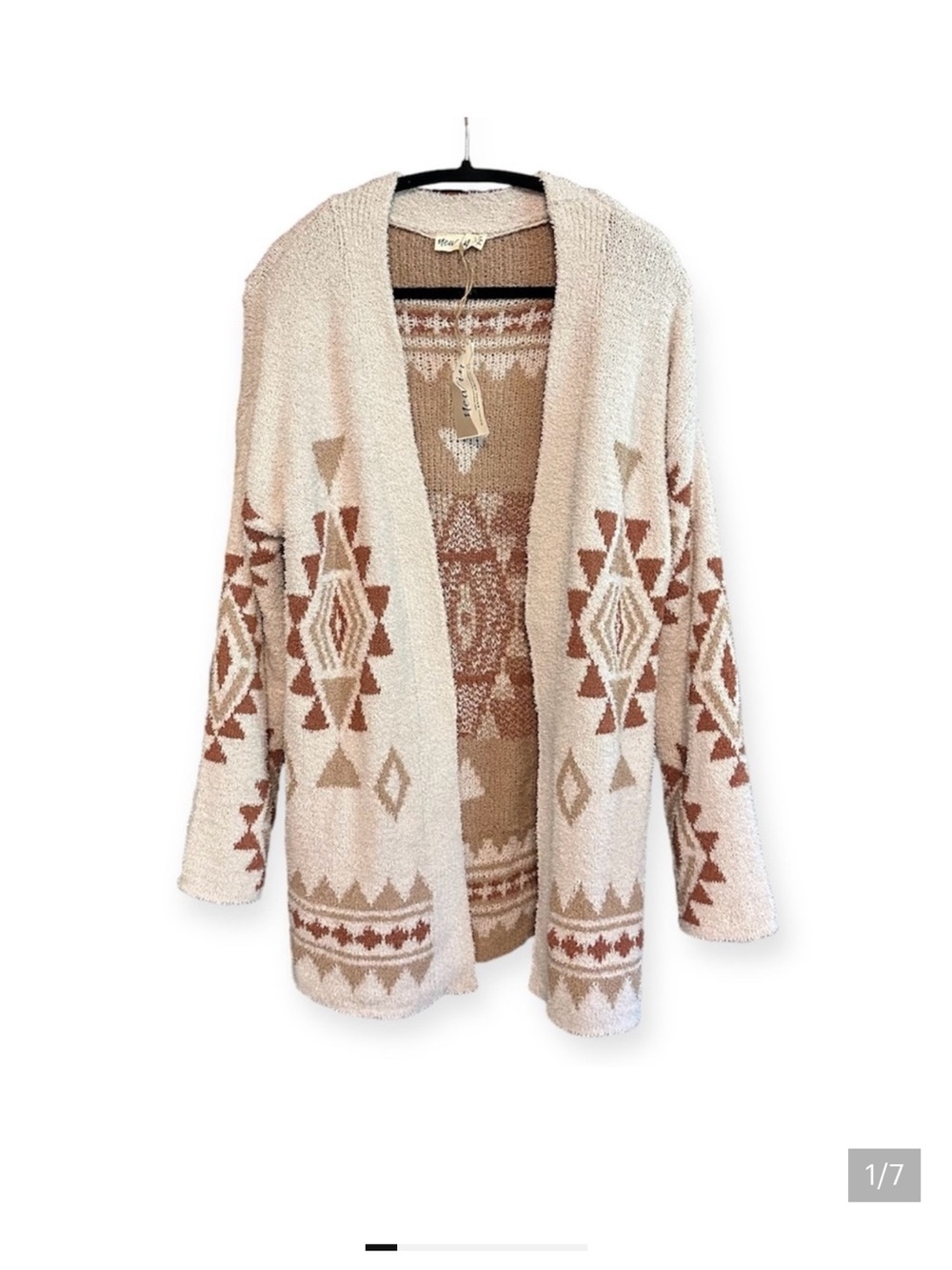 New In-Boutique Aztec long Sweater-Very soft and comfy-Cream & Brown-NWT